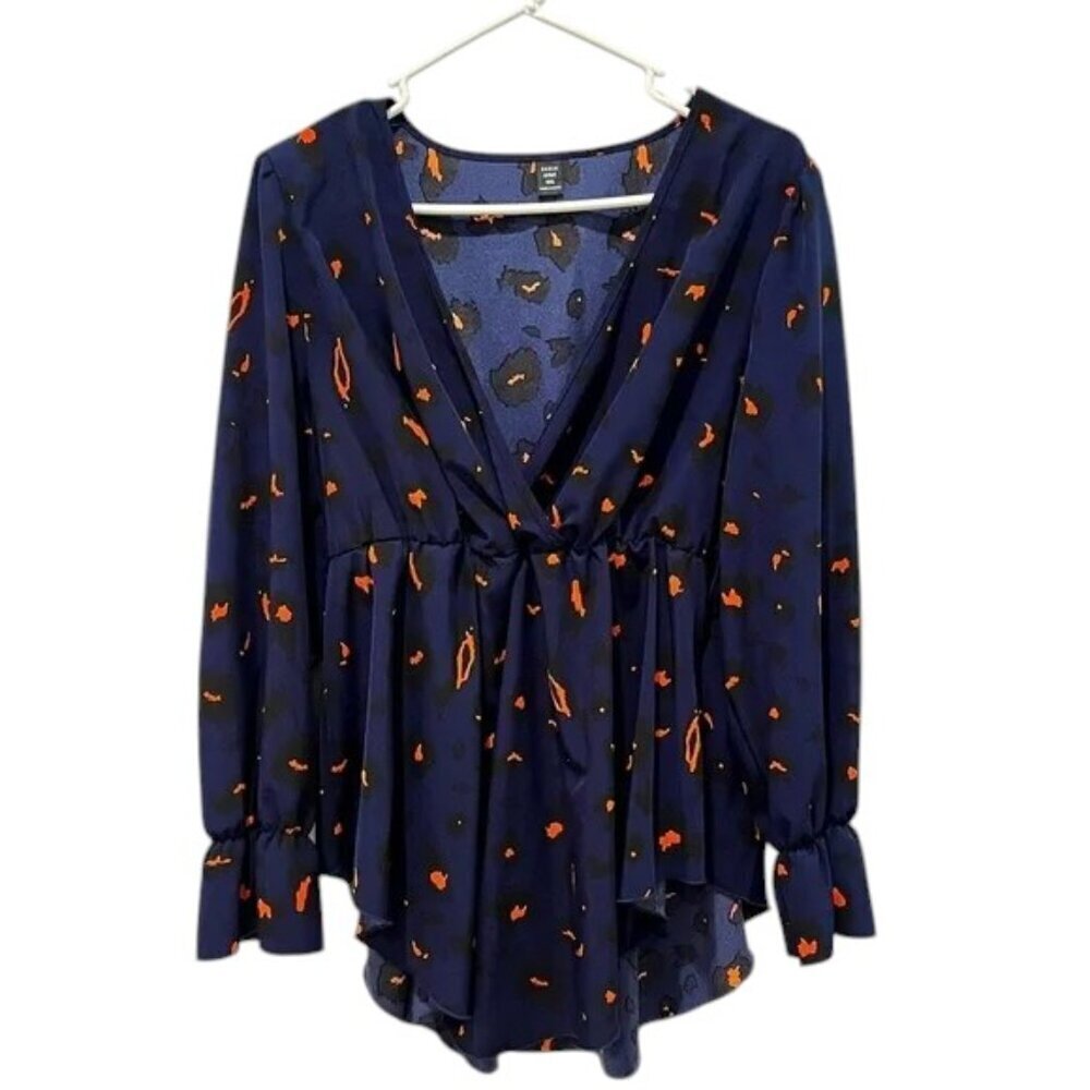 SHEIN Blouse Blue  Pink Cheetah Print Size 0XL